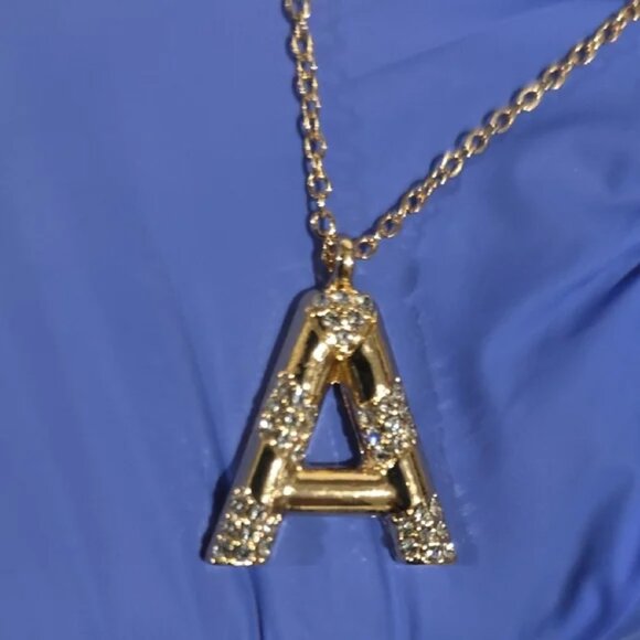 Gold “A” Initial Pendant Necklace w/ Rhinestone Accent – Elegant Letter Jewelry - Picture 3 of 9